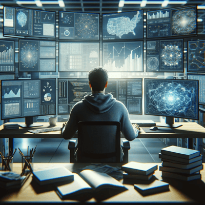 DALL·E 2024-01-01 11.23.35 - A square image depicting a data scientist at work. The scene is set in a modern office environment. The data scientist, a person of indeterminate gend