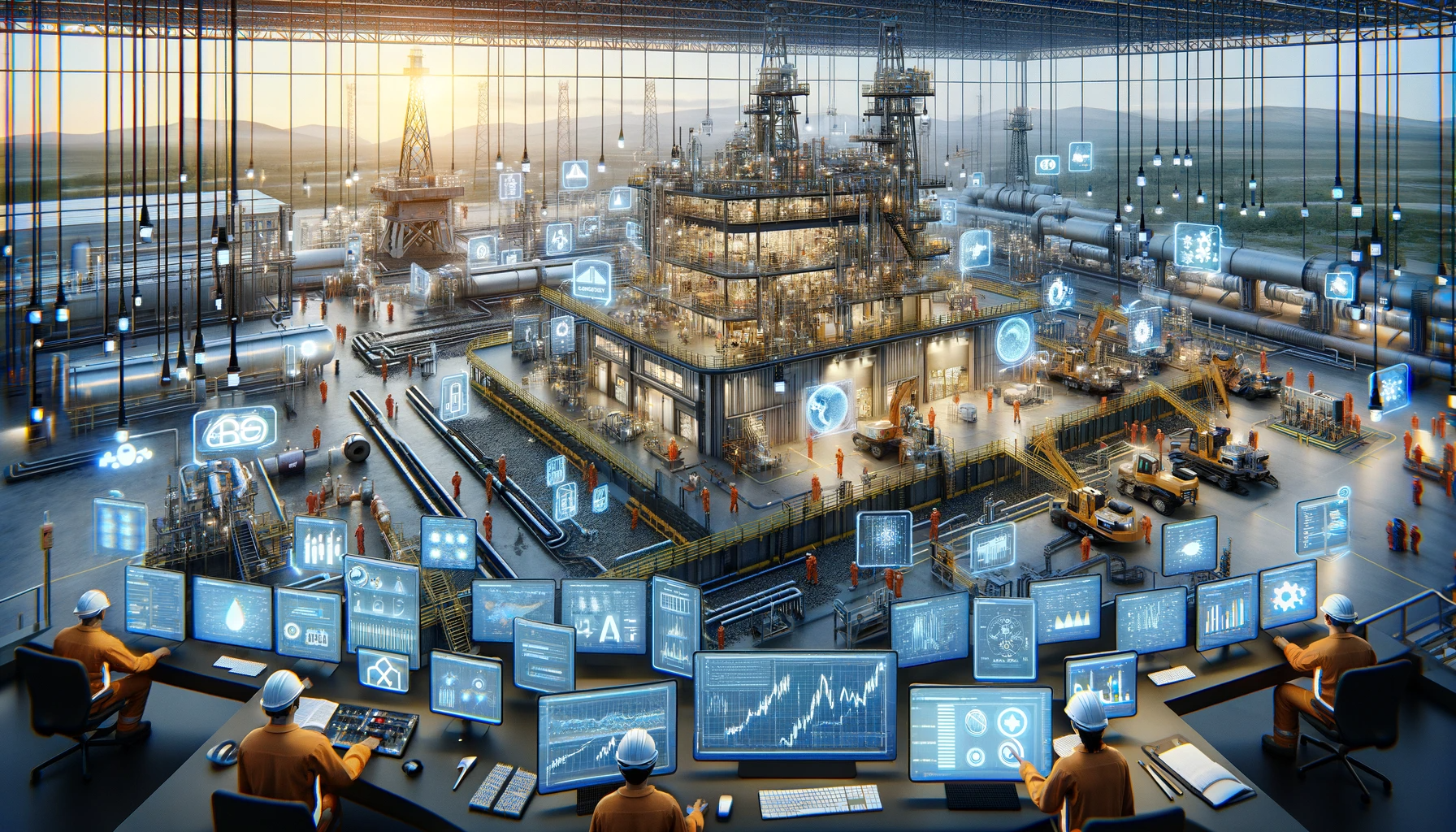 DALL·E 2024-01-03 17.30.15 - Visualize an advanced oil and gas facility where AI is being utilized to enhance operations. The scene shows a realistic depiction of an industrial se